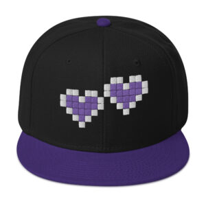 Duolicious Snapback Hat - Pixel Heart 3D Puff Embroidery - Purple and Black